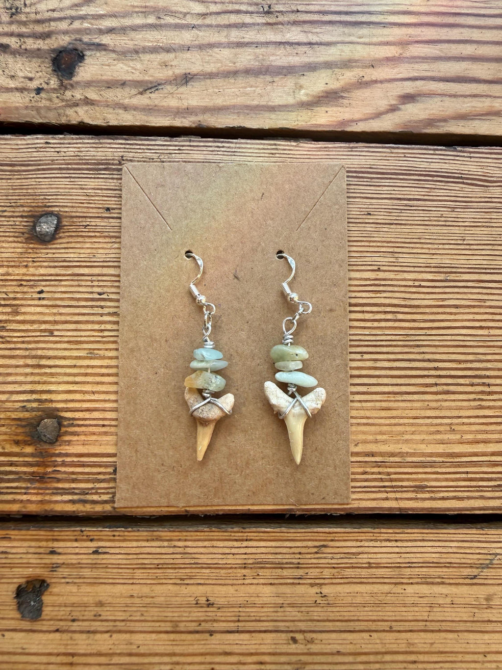 Seafoam Stacks Earrings | Handmade Fossil Shark Tooth Jewellery | Turquoise & Sea Glass