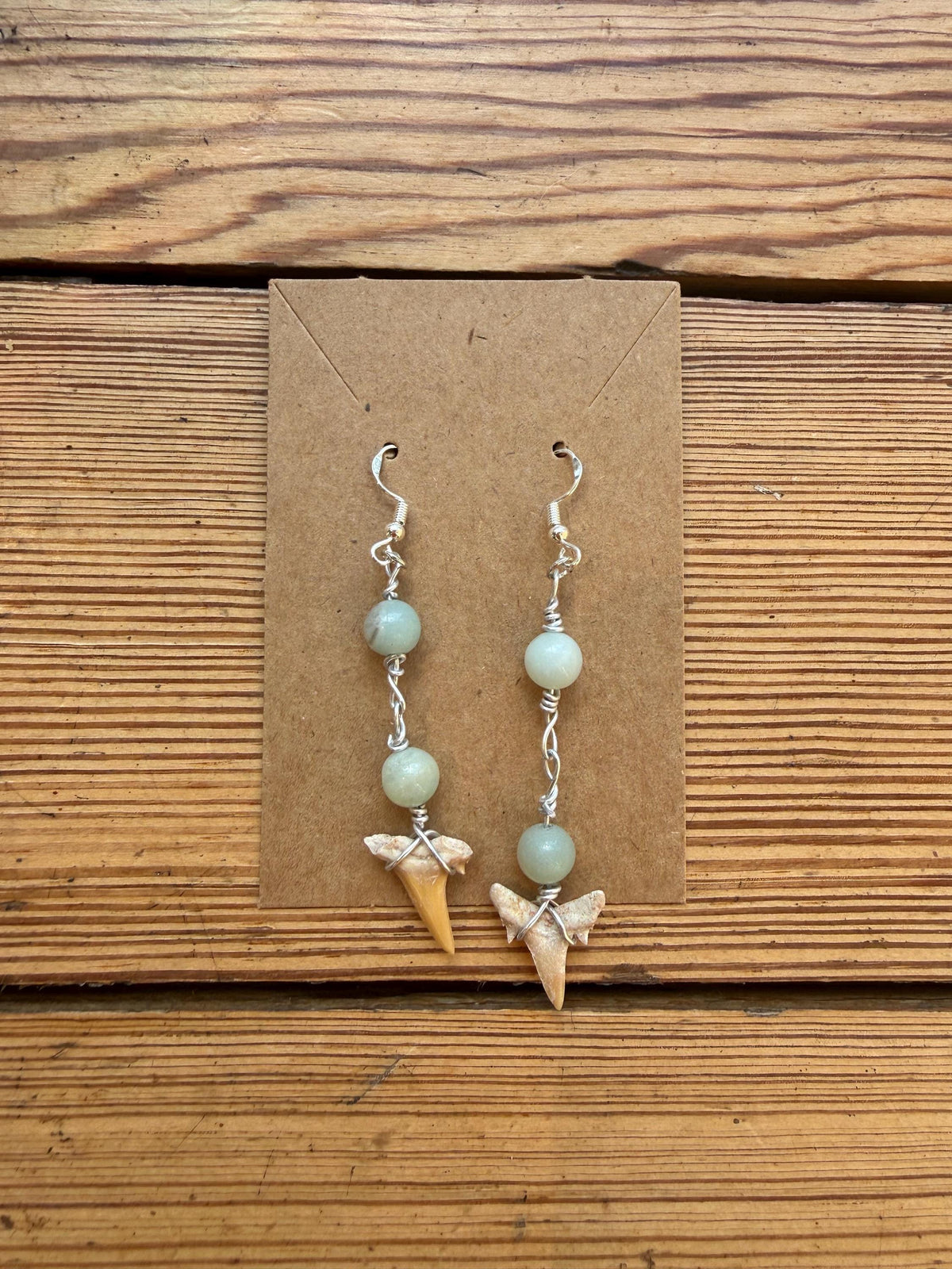 Seafoam Drop Earrings | Handmade Fossil Shark Tooth Jewellery | Turquoise & Sea Glass