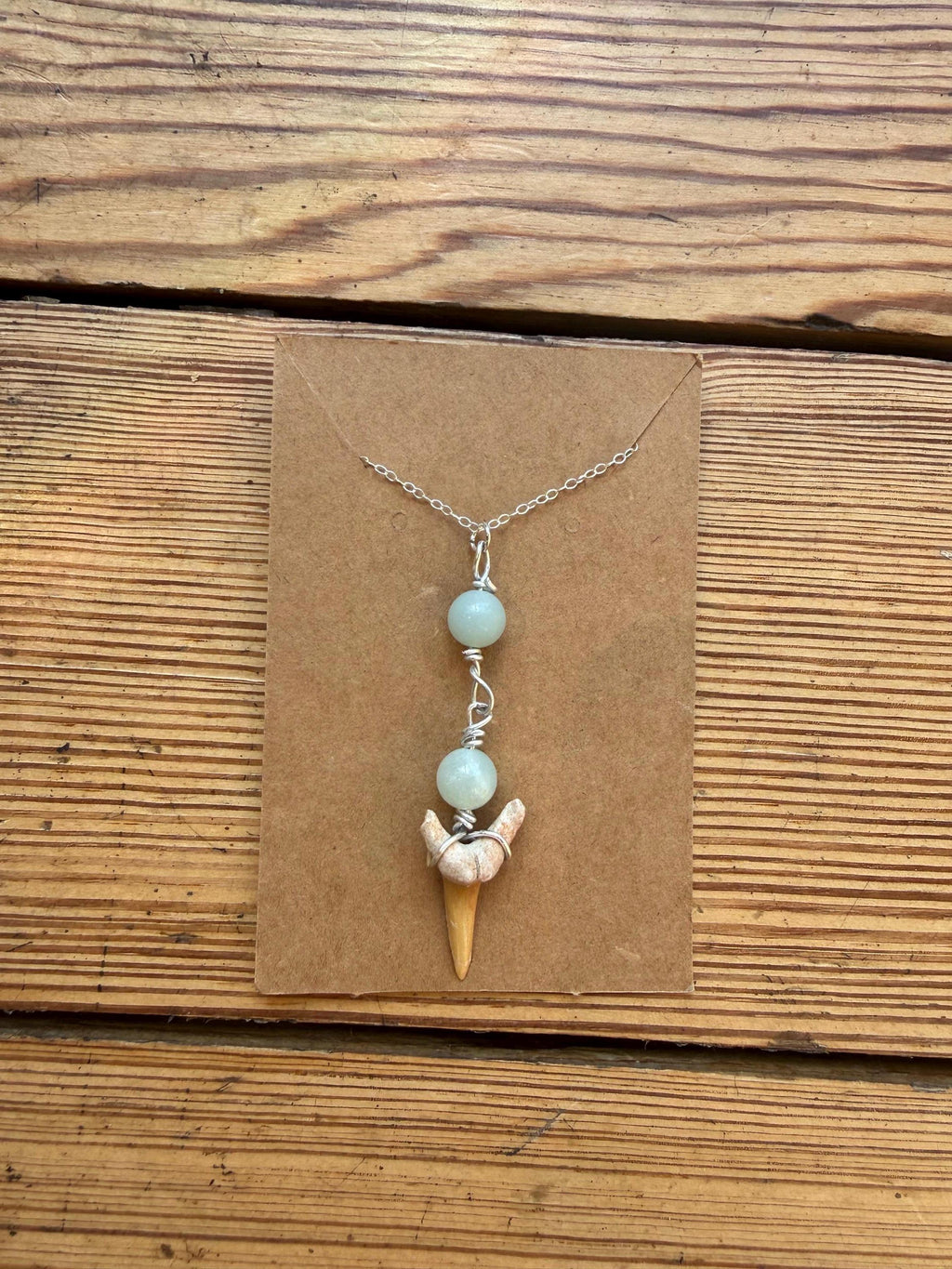 Seafoam Drops Necklace | Handmade Fossil Shark Tooth Jewellery | Turquoise & Sea Glass