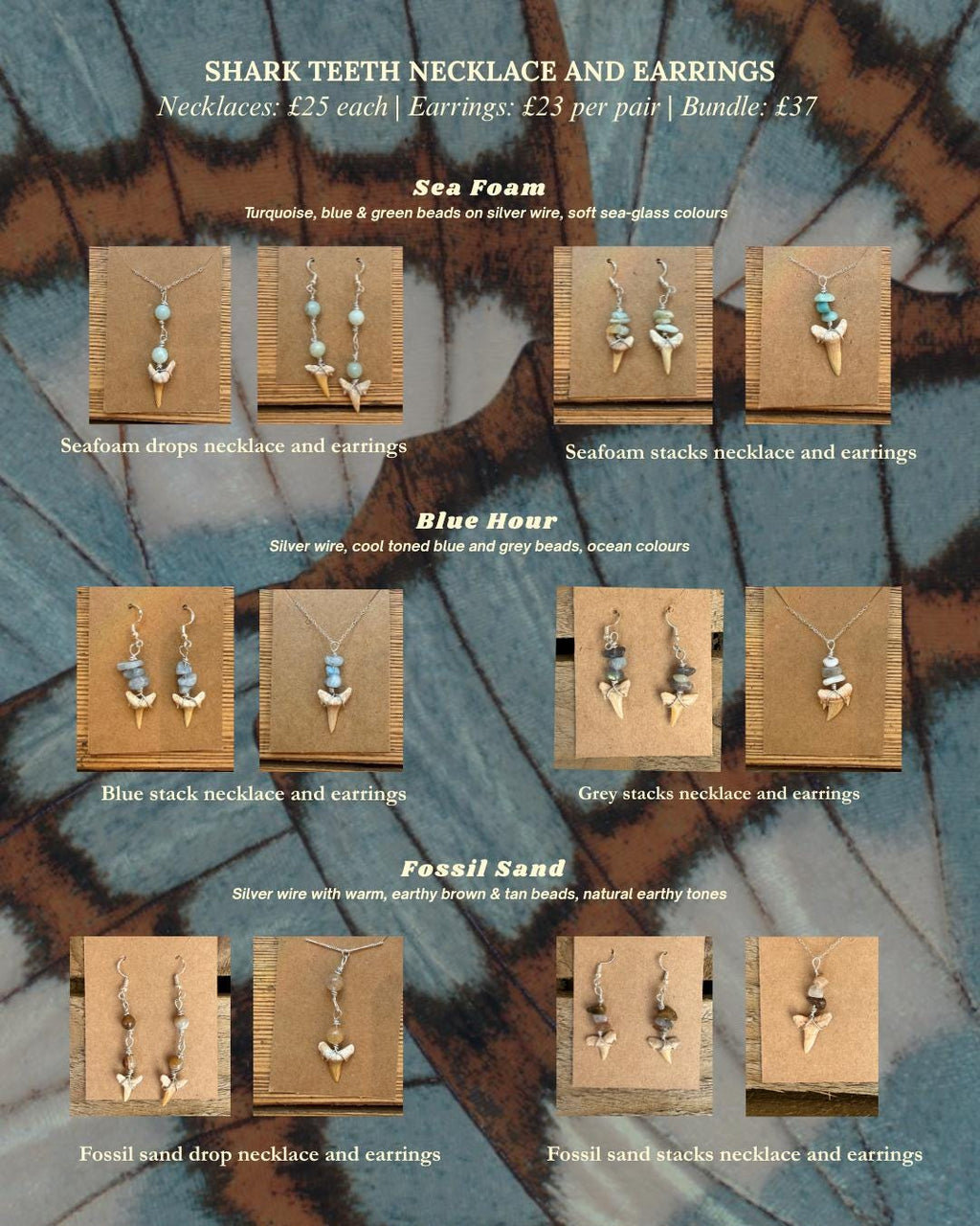 Fossil Sand Drop Earrings | Handmade Fossil Shark Tooth Jewellery | Earthy Brown & Tan